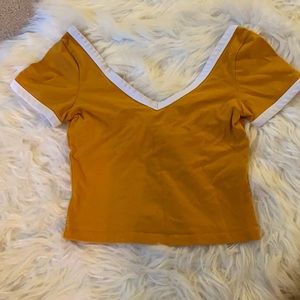 Women’s yellow cropped v-neck shirt